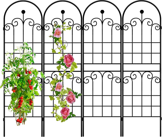 LZRS 4 Pack 71x20in Rustic Iron Arch Decoration Garden Trellis with Black Metal Coating – Perfect