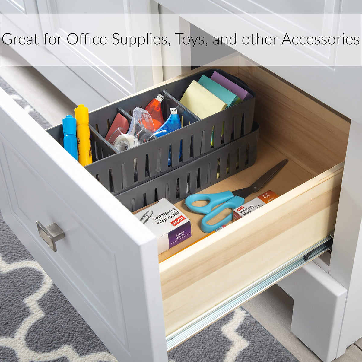 Simplify 4 Compartment Stackable Bin with Adjustable Dividers | Drawer Organizer | Storage Basket |
