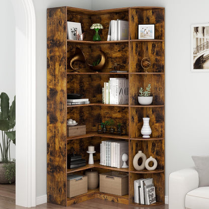 Loomie Bookshelves, 6 Tiers Shelf Large Tall Corner Etagere Bookcase with Full Baffle, L-Shaped