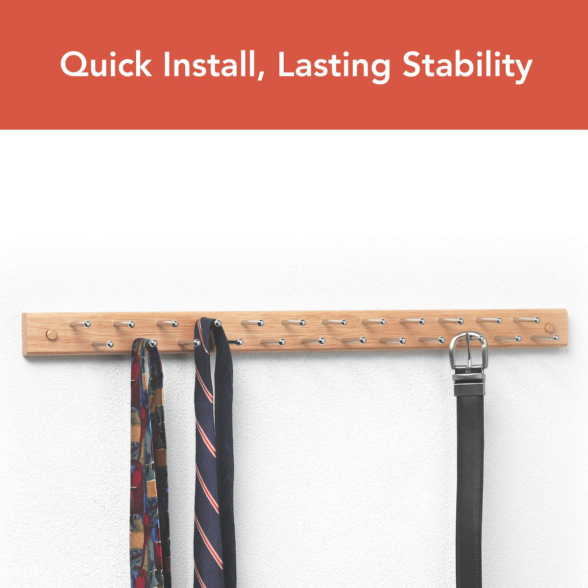 Spectrum Wood Peg Rack for Wall Mount Storage 24 Peg Hanging Tie Belt Scarf Coat Rack Hanger for