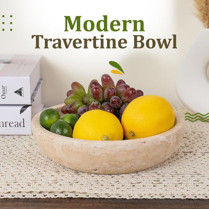 Travertine Decorative Bowl - 7.8” Diameter & 2” Height - Key Bowl for Entryway Table - Travertine