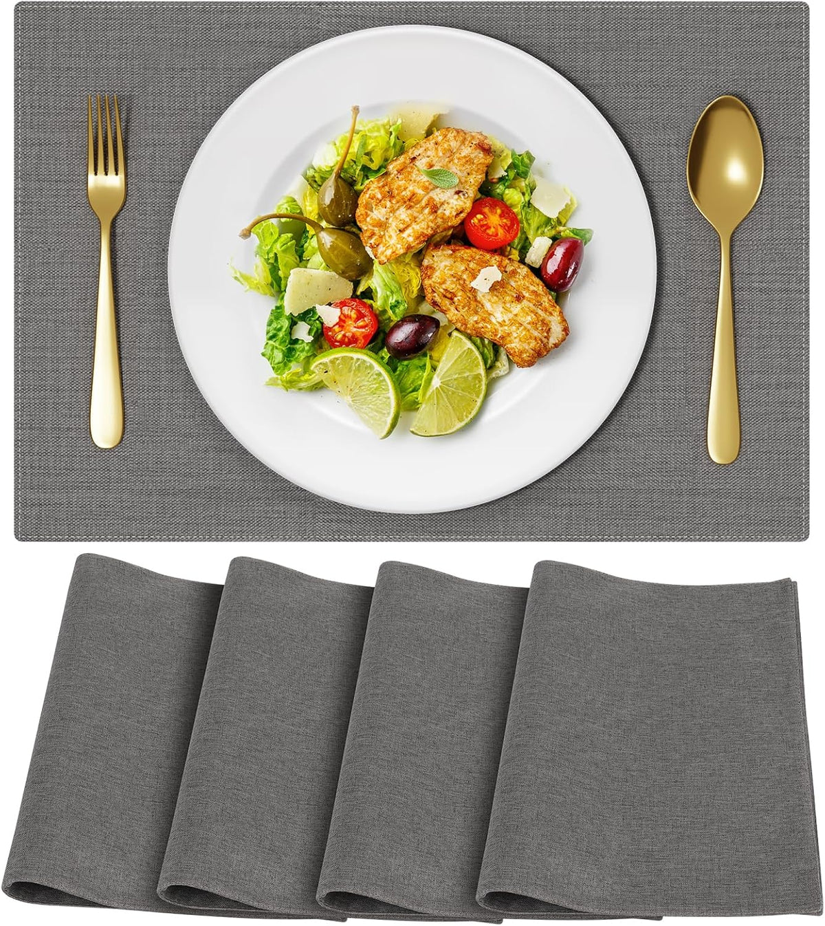 Cloth Placemats, Set of 4 Heat-Resistant Cotton Linen Blend Double Layered Machine Washable Place