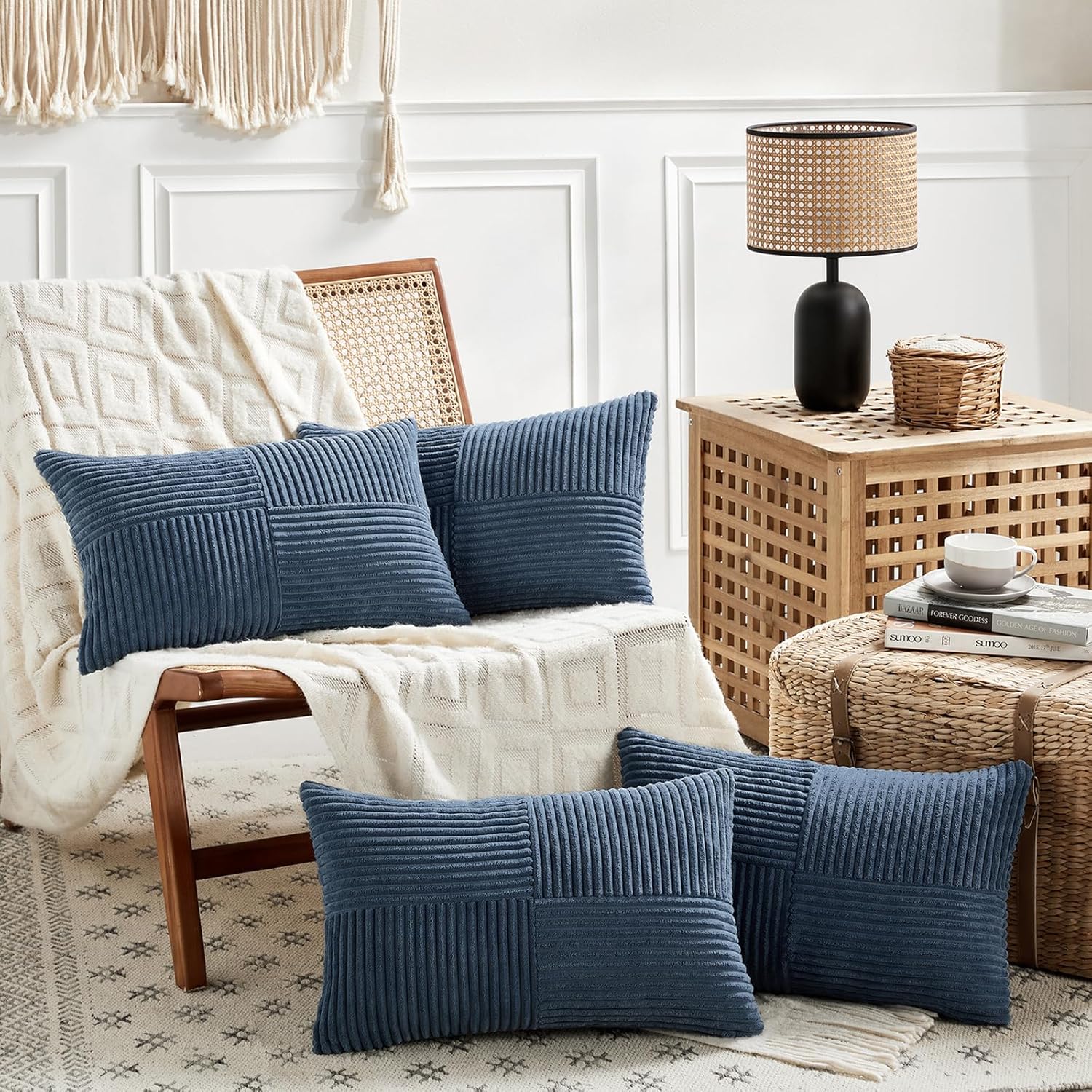 Fancy Homi 2 Packs Dusty Blue Lumbar Decorative Throw Pillow Covers 16x32 Inch for Couch Bed Sofa