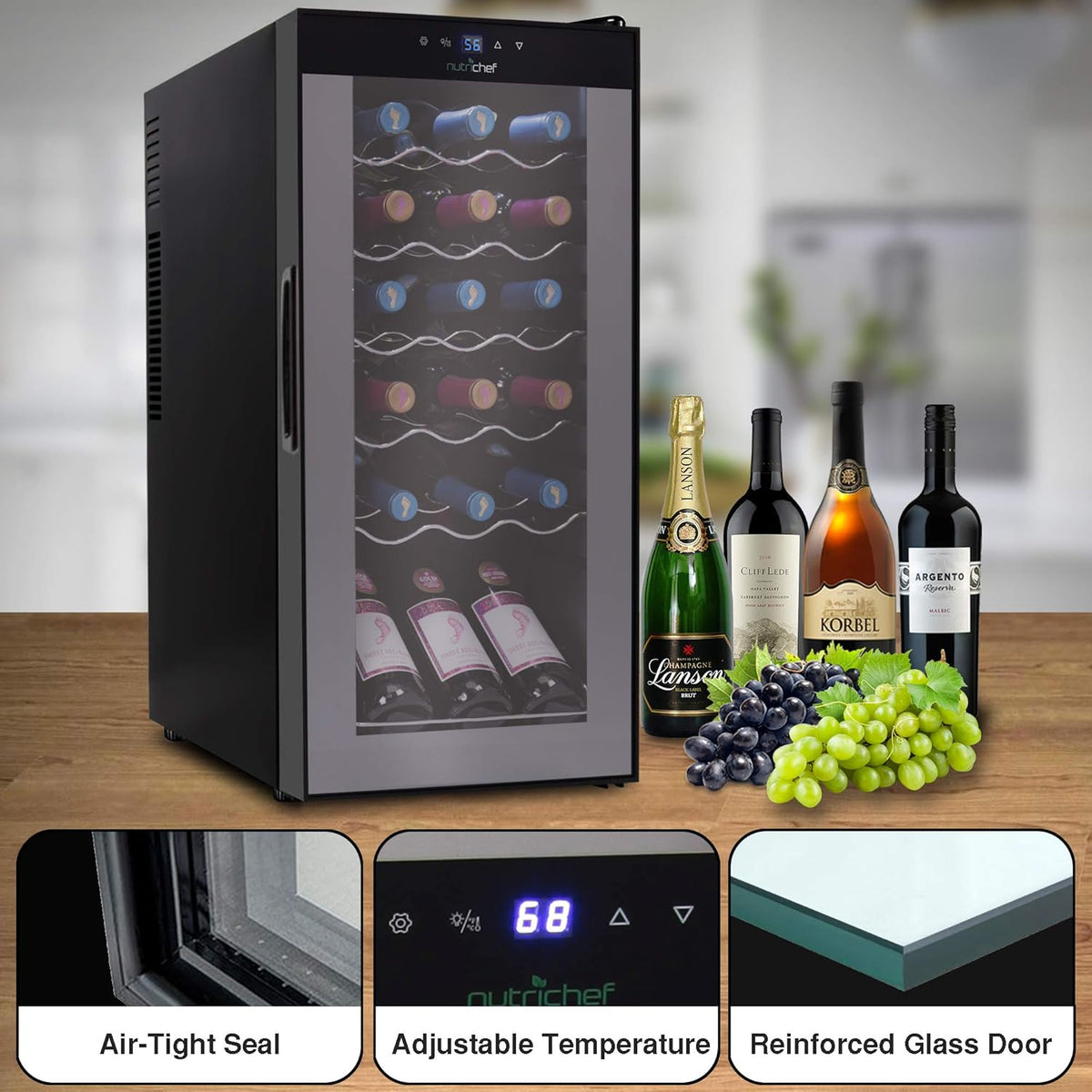 Nutrichef 18 Bottle Slim Wine Fridge | Red & White Wine Chiller | Adjustable Temperature Control
