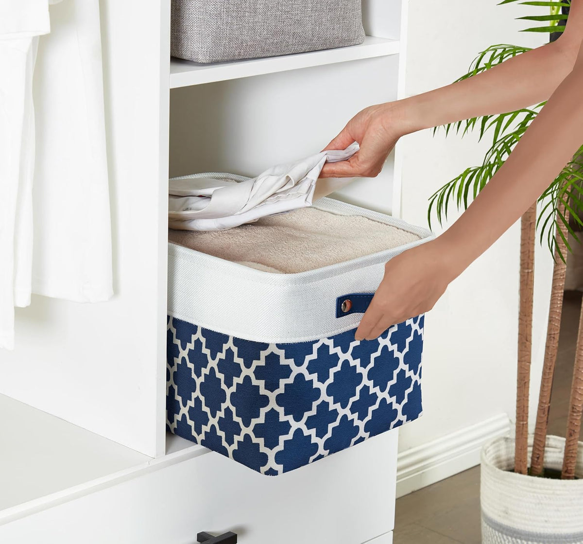 DECOMOMO Blue Storage Bins Fabric Storage Baskets for Shelves, Linen Closet Organization Toys