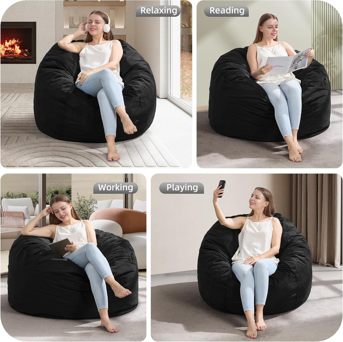 Hobestluk 3FT Bean Bag Chair Giant Bean Bag Chairs for Adults Large Bean Chairs with Removable