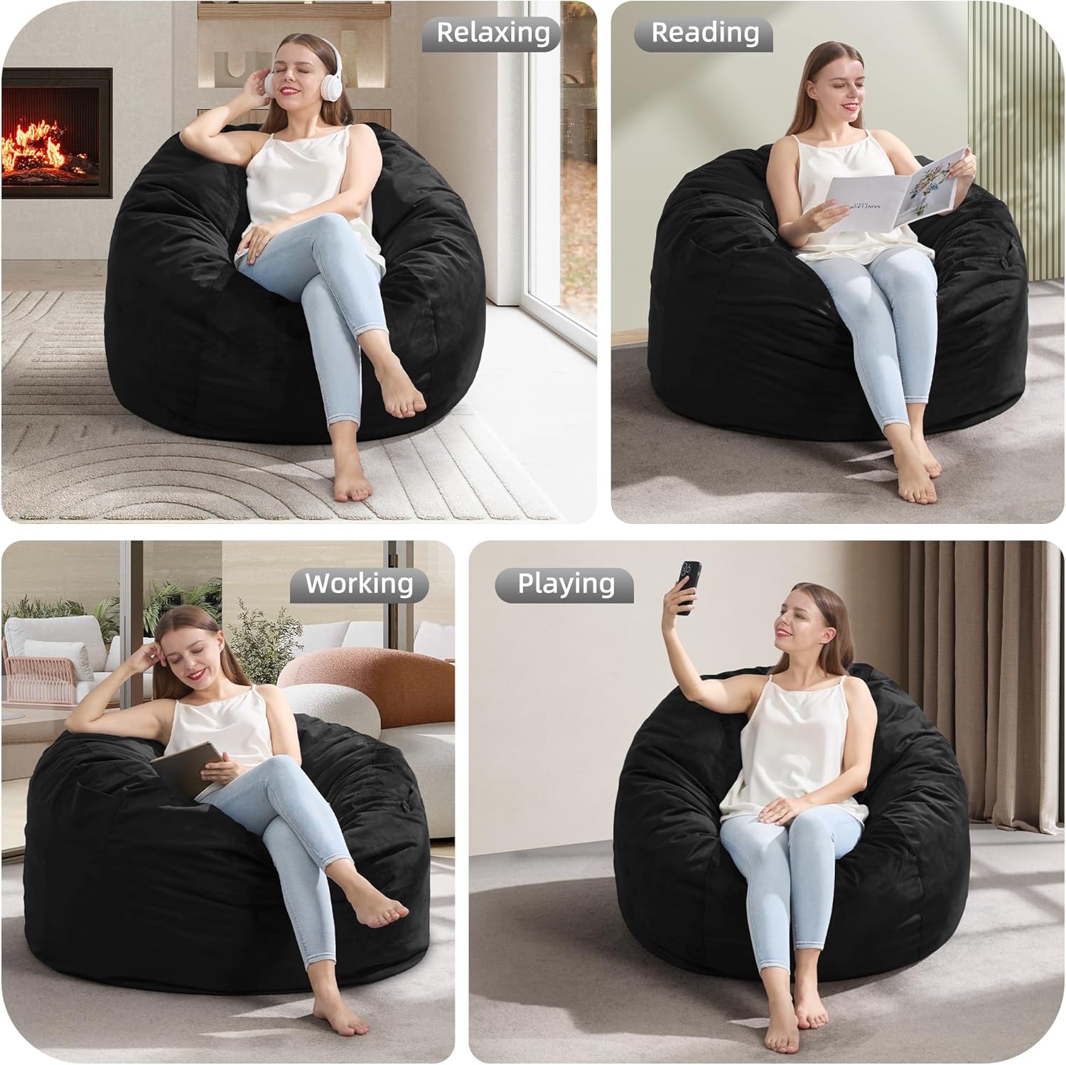 Hobestluk 3FT Bean Bag Chair Giant Bean Bag Chairs for Adults Large Bean Chairs with Removable