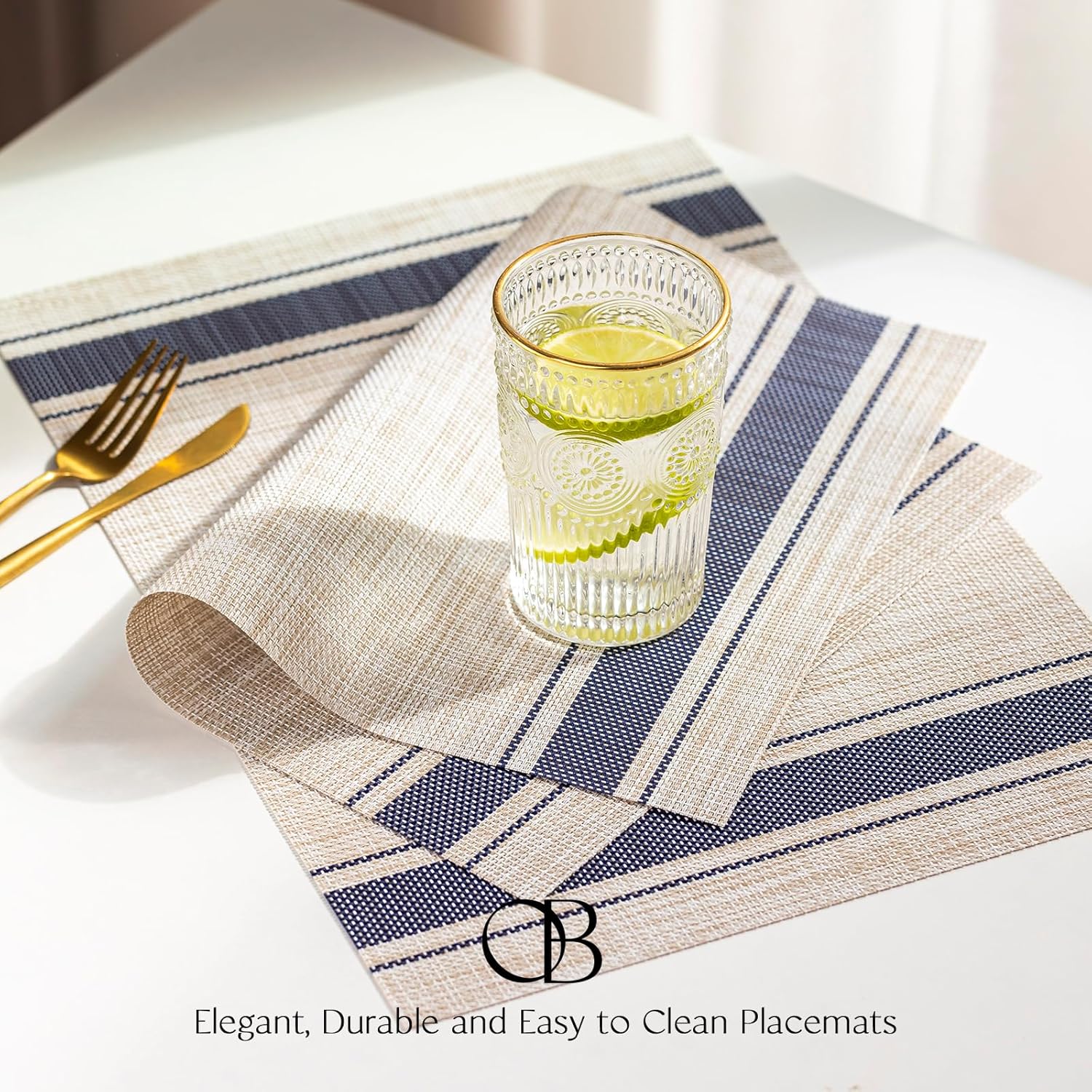 Placemats Set of 12 - Easy Clean Woven Vinyl Placemats for Dining Table, Indoor/Outdoor Place Mats