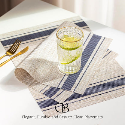 Placemats Set of 12 - Easy Clean Woven Vinyl Placemats for Dining Table, Indoor/Outdoor Place Mats