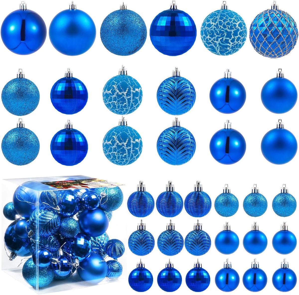 LANGXUN 36pcs Blue Christmas Tree Decorations Balls, Bolas De Navidad, 2025 Christmas Decor, Indoor
