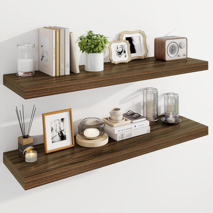 Marsmiles 39" Floating Shelves for Wall, Wooden Shelves with Invisible Brackets Set of 2, Rustic