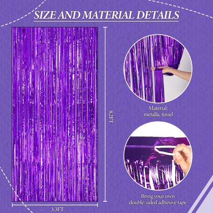 3 Pack Foil Fringe Backdrop - Purple Shiny Tinsel Curtains for Party Decoration/Photo Booth Props