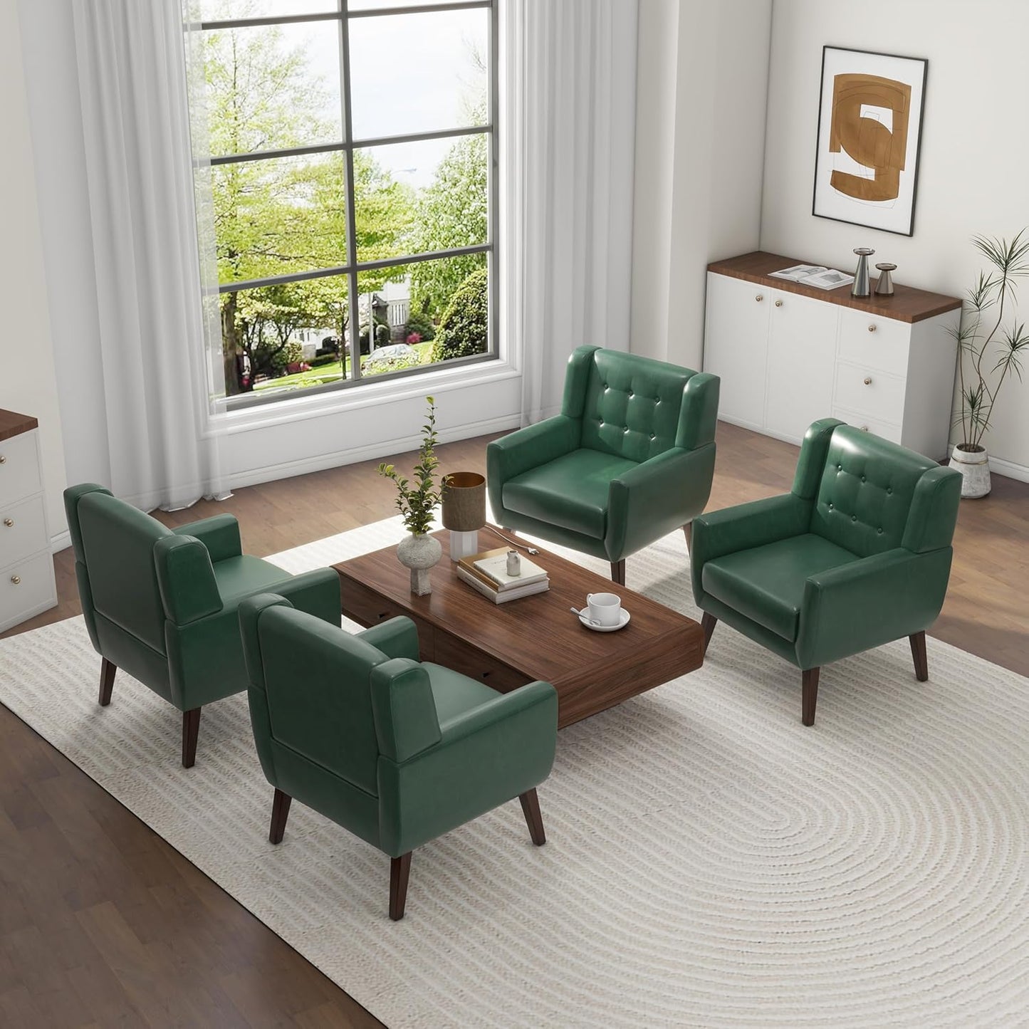 UIXE Faux Leather Accent Chairs Set of 4, Modern Arm Club Chair Upholstered Armchair for Living