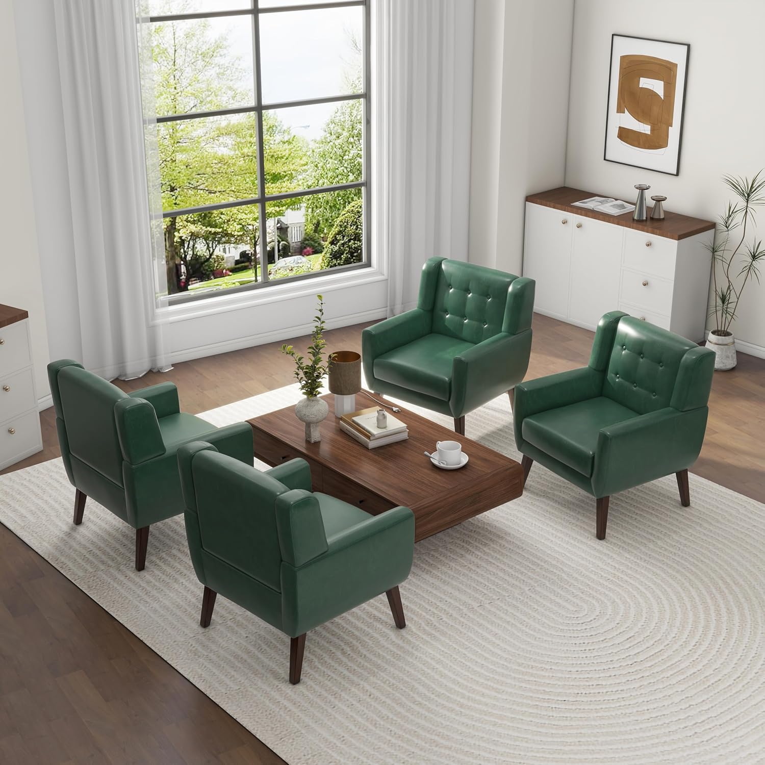 UIXE Faux Leather Accent Chairs Set of 4, Modern Arm Club Chair Upholstered Armchair for Living