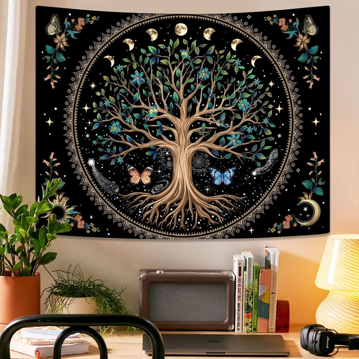 Lunerfex Tree of Life Tapastry Sun and Moon Tapastry Flower Boho Tree Mandala Wall Hanging for