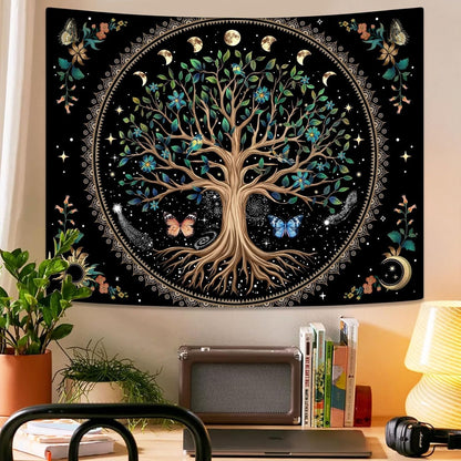 Lunerfex Tree of Life Tapastry Sun and Moon Tapastry Flower Boho Tree Mandala Wall Hanging for