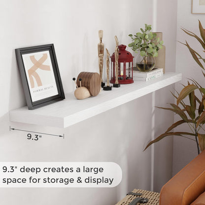 55 Inch Floating Shelves White, Rustic Wood Floating Shelf Wall Mounted, 9 Inch Deep Floating Shelf