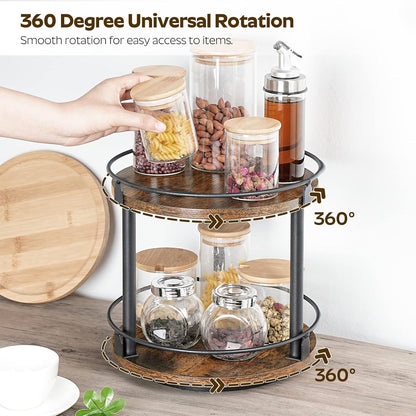 Lazy Susan Organizer, Rotating Spice Rack, 2 Tier Spice Turntable Organizer, Industrial Turntable