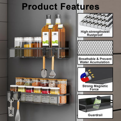 Magnetic Spice Rack for Refrigerator, 6 Pack Magnetic Shelf, Fridge Magnet Organizer with Moveable