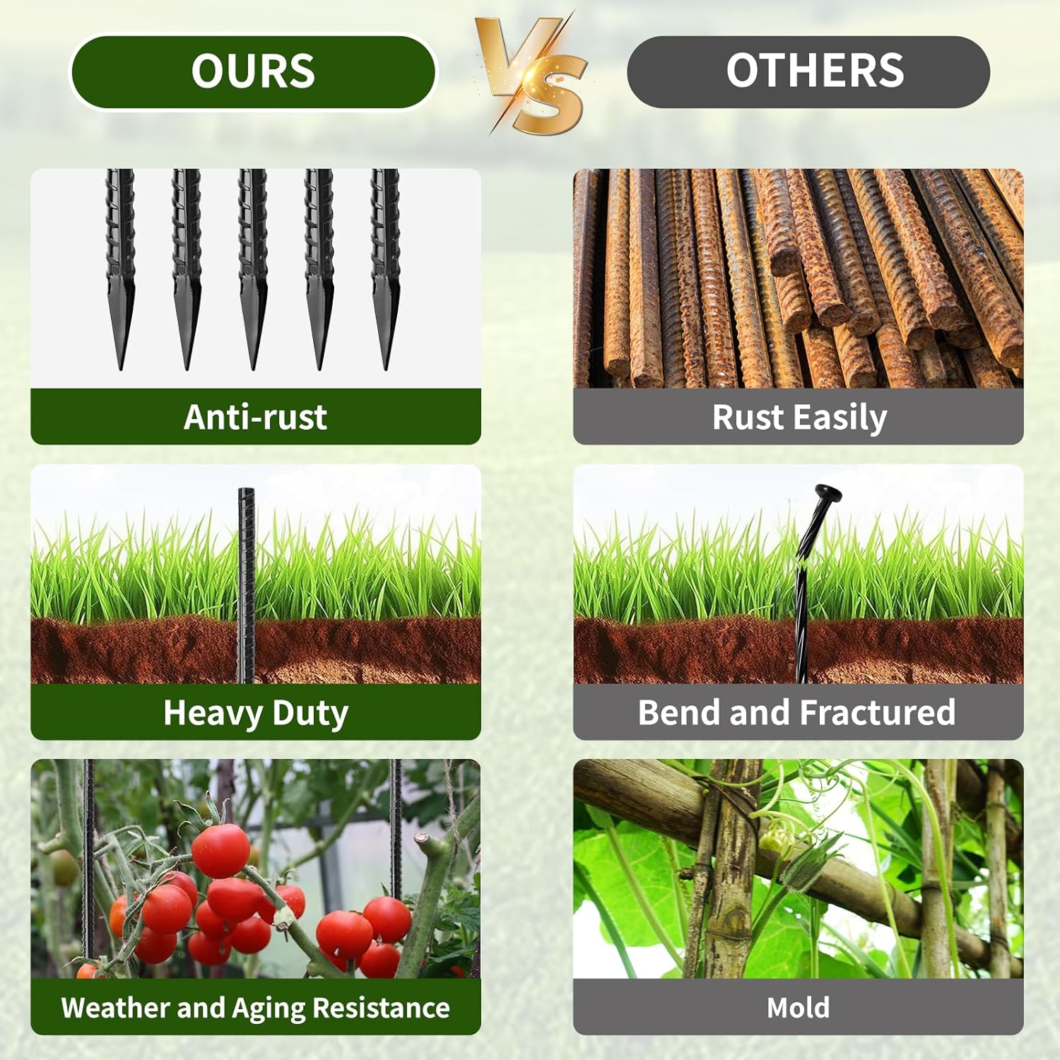 16 inches Ground Rebar Stakes (16 pcs) Heavy Duty Metal Spikes for Concrete Timber Garden Plant