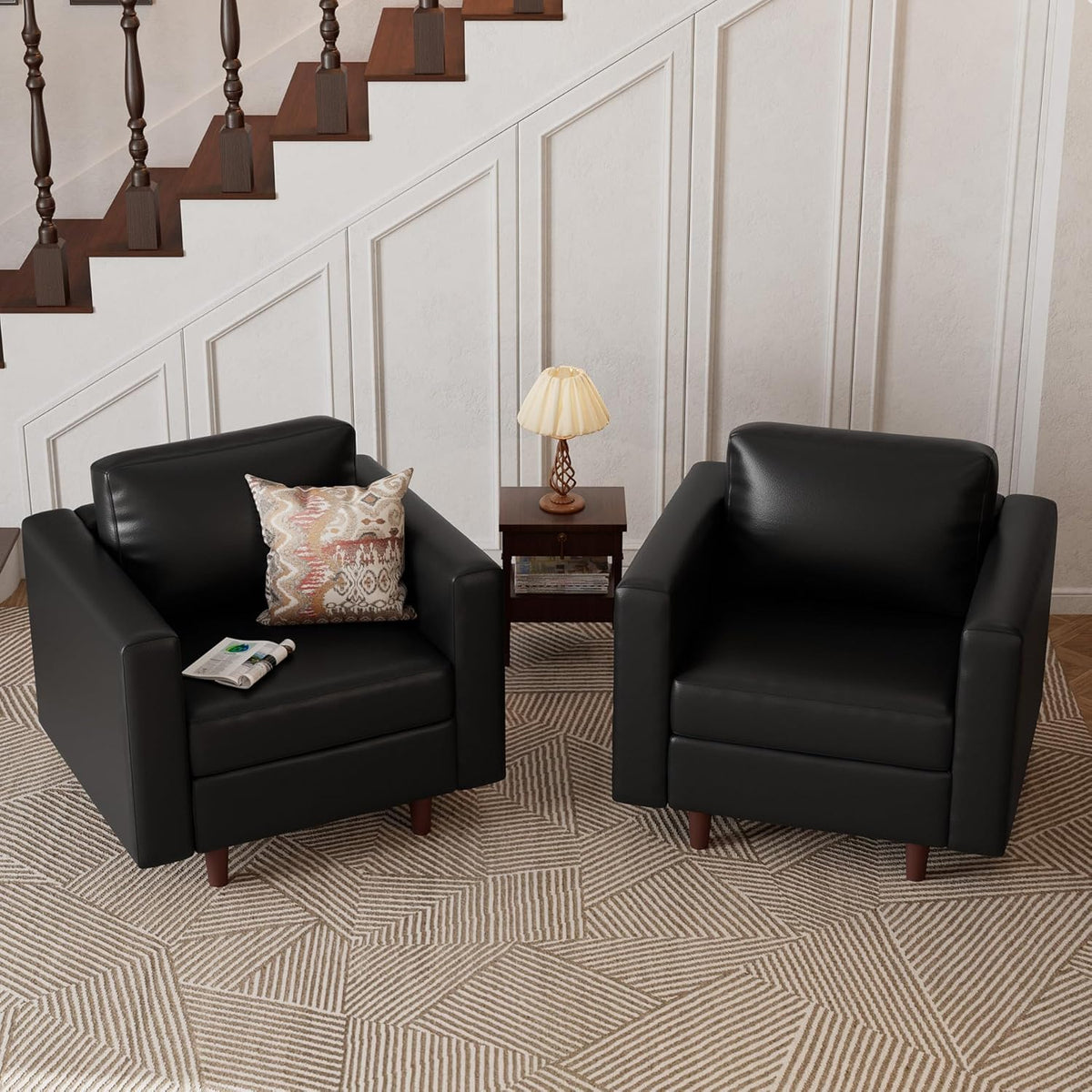 Faux Leather Oversized Accent Chair with Storage Deep Seat Single Sofa Large Reading Armchair for