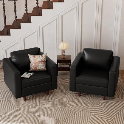 Faux Leather Oversized Accent Chair with Storage Deep Seat Single Sofa Large Reading Armchair for