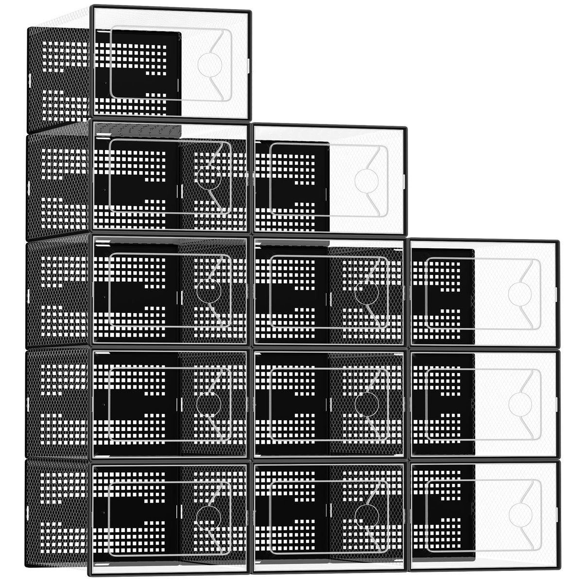 DUMOS Shoe Storage Boxes, 12-Pack Stackable Clear Shoe Containers with Lids, Display Sneaker Case