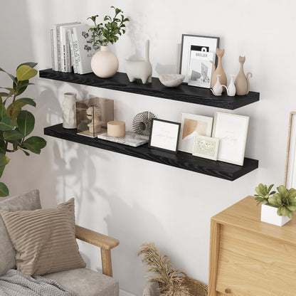 Fun Memories Floating Shelves 55 Inch Set of 2, Black 55 x 9 Wall Shelves for Home Decor Storage
