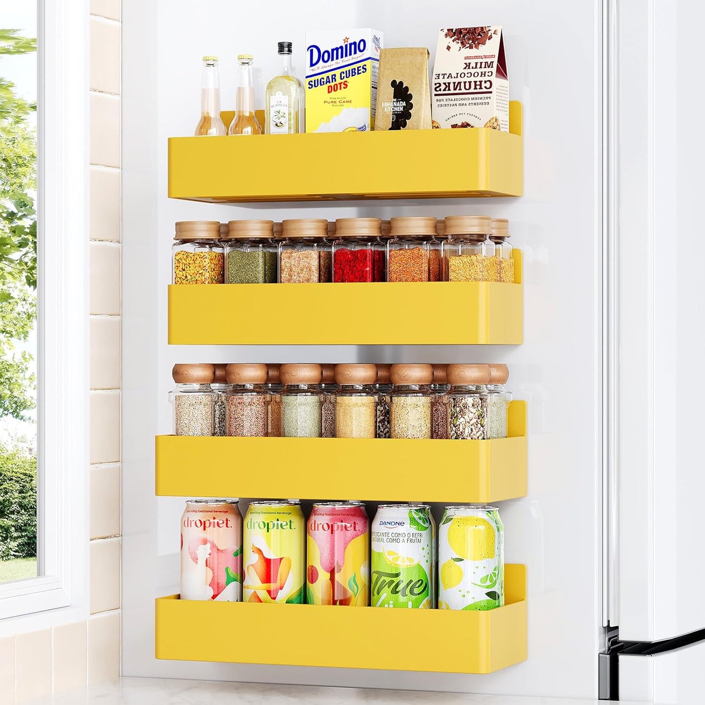 Magnetic Spice Rack for Refrigerator, Kitchen Organizer and Storage Shelf, Yellow(4 Pack)…