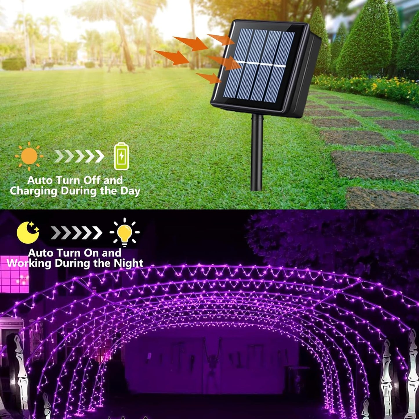 YEGUO 2 Packs Each 33ft 100 LED Solar Rope Lights Outdoor Waterproof, Purple String Lights for