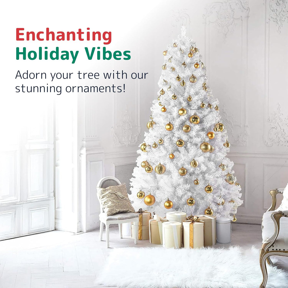PREXTEX Christmas Ornaments Gold Set - 36-Piece Shatterproof Gold Ornaments for Christmas Tree