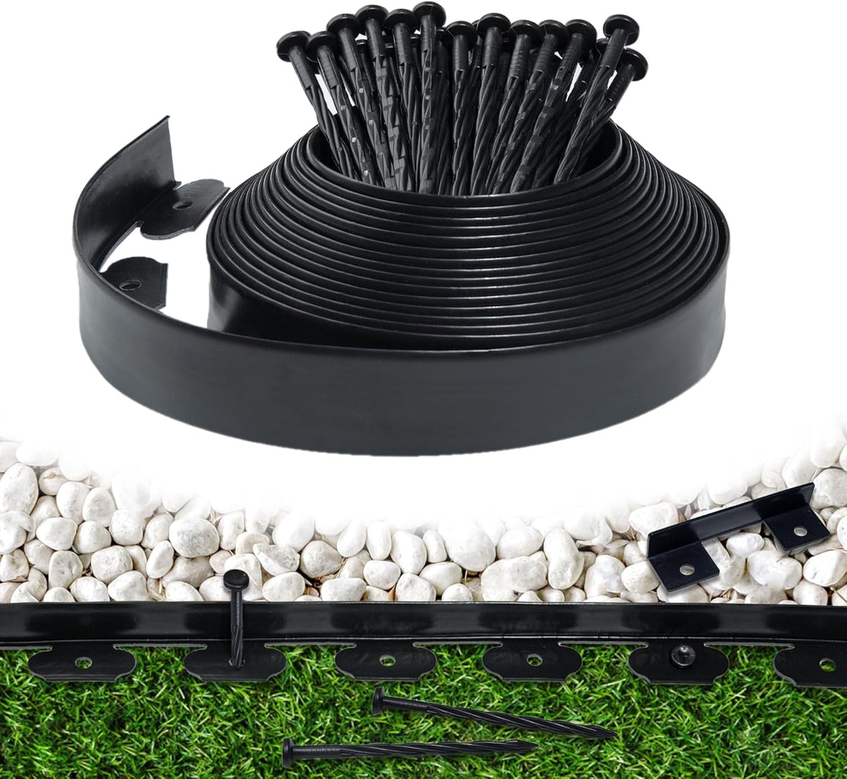 Landscape Edging Border 33 FT 2 Inch Tall with 60 Spikes, Plastic Edging for Landscaping, Garden
