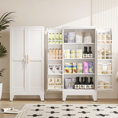 51" Metal Kitchen Pantry Cabinet, Storage Cabinets with 2 Door and 3 Adjustable Shelves, White