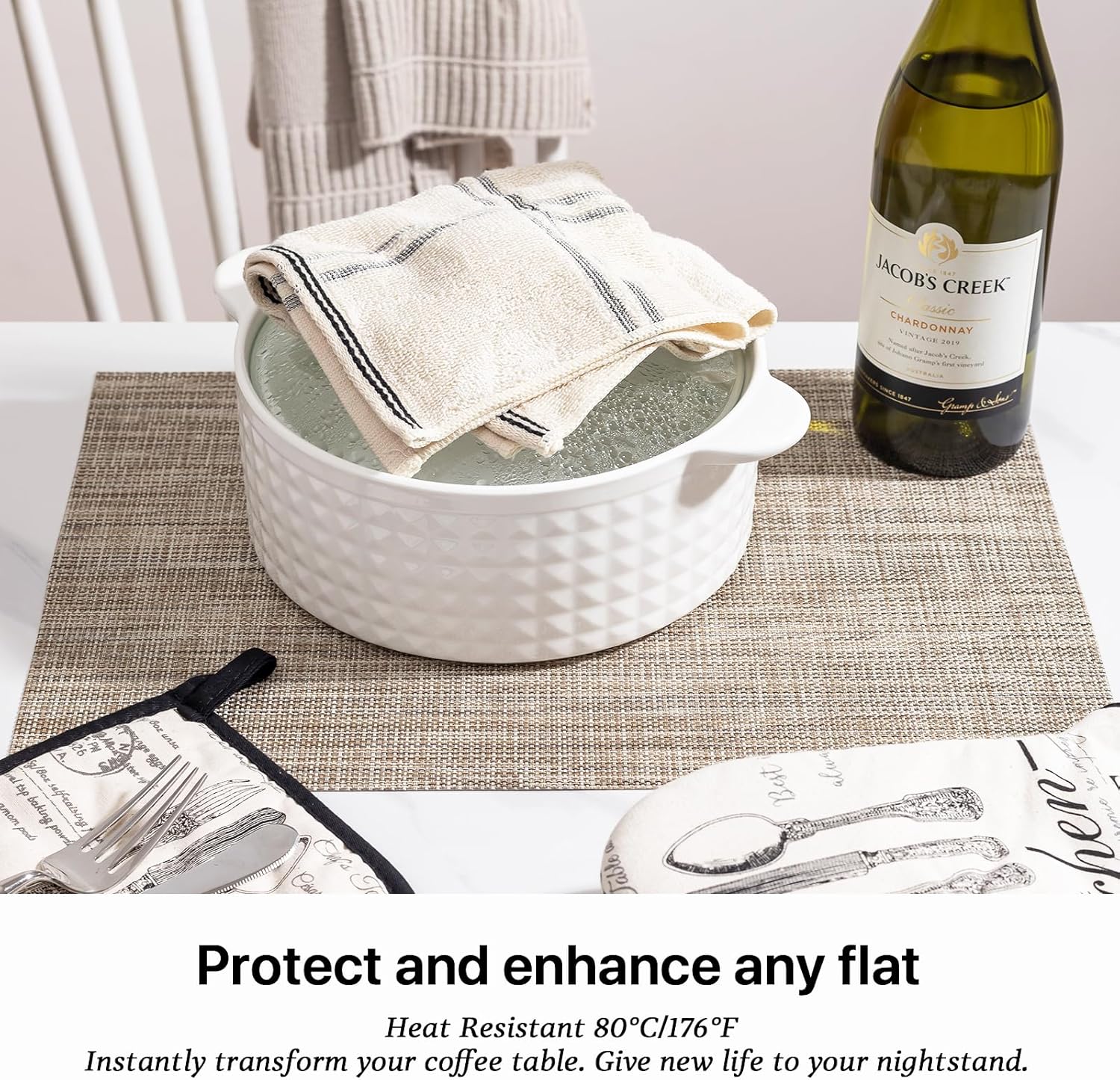 LEXMORE Placemats Set of 8 Vinyl/Plastic Woven Place Mats for Kitchen Table Indoor/Outdoor Washable