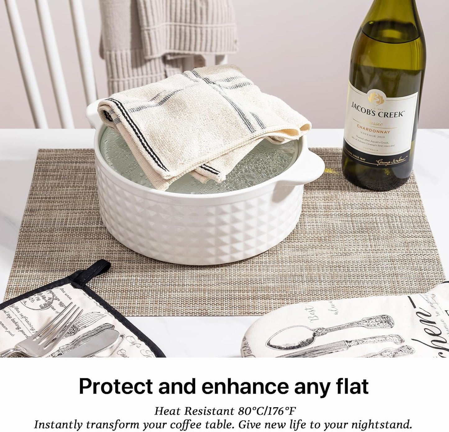 LEXMORE Placemats Set of 6 Vinyl/Plastic Woven Place Mats for Kitchen Table Indoor/Outdoor Washable