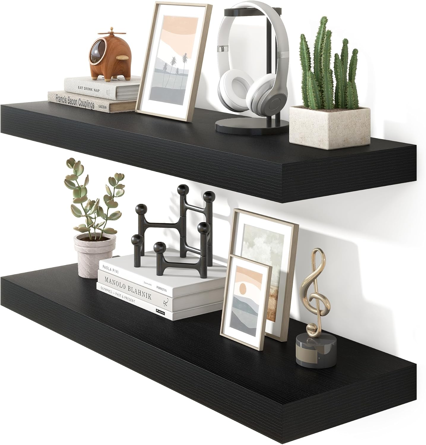Heimlove 36 Inch Floating Shelves for Wall Set of 2,Black Wall Shelves for Storage & Decor - Heavy