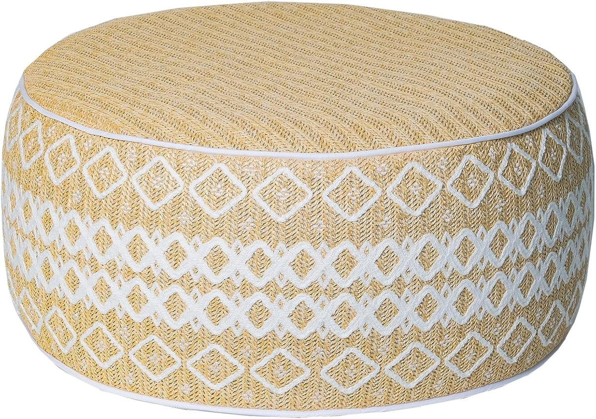 Outdoor Inflatable Ottoman with Air Pump, Embroidery Patio Footrest Stool D21”x H9”, Round Pouf