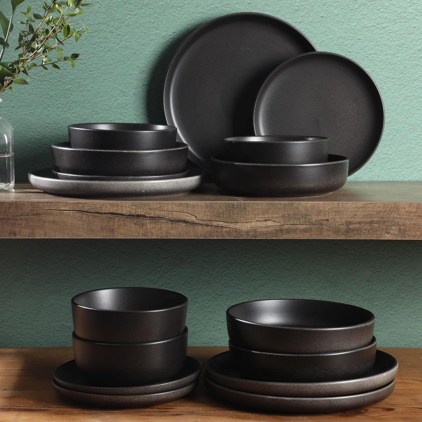 Gibson Elite Pasco 16 Piece (Service for 4) Plates and Bowls Double Bowl Reactive Glaze Dishes