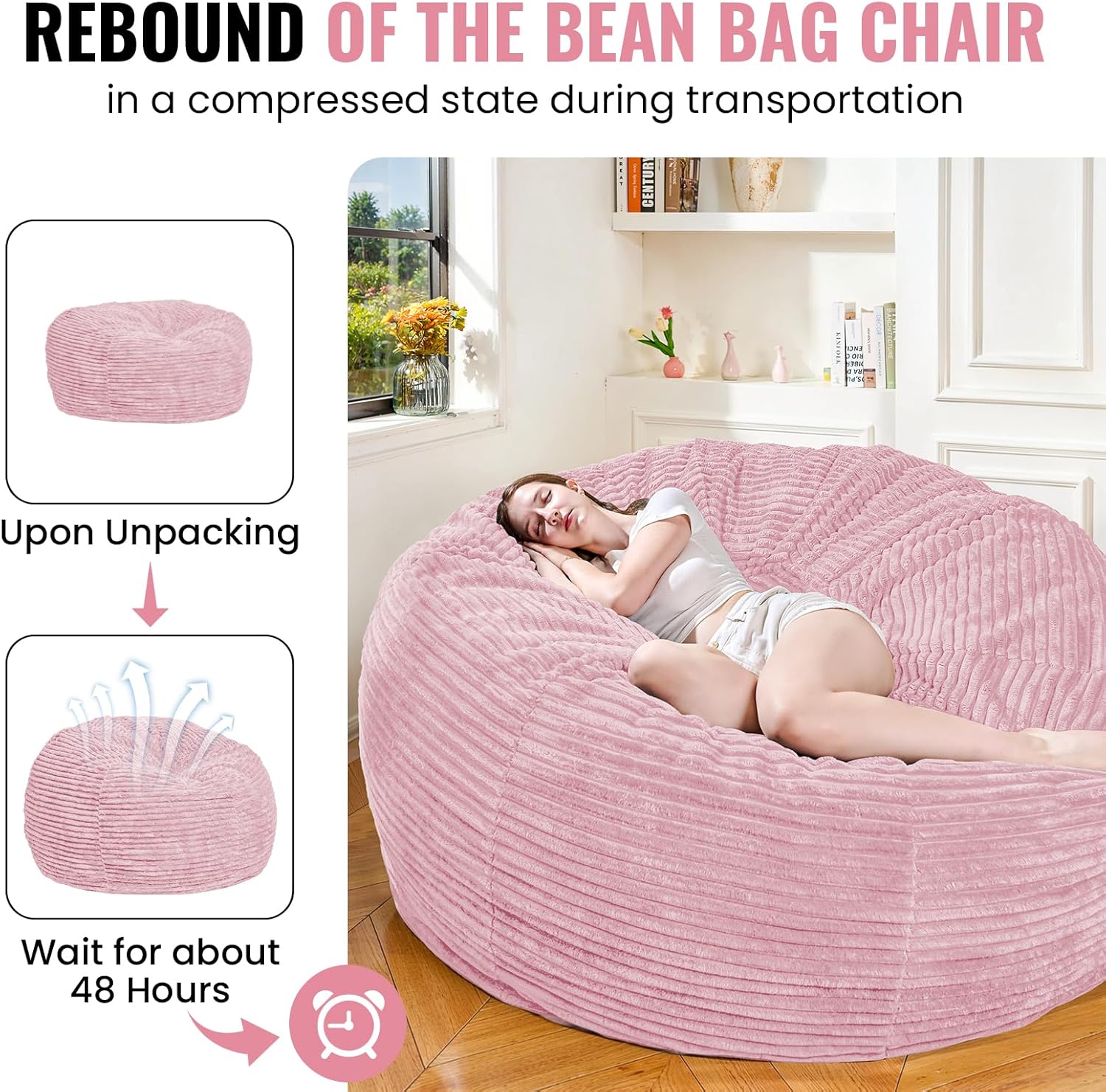 Large Bean Bag Chair, 6FT Giant Beanbag Chairs with Memory Foam Filled, Bean Bag Chairs for Adults