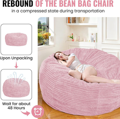 Large Bean Bag Chair, 5FT Giant Beanbag Chairs with Memory Foam Filled, Bean Bag Chairs for Adults