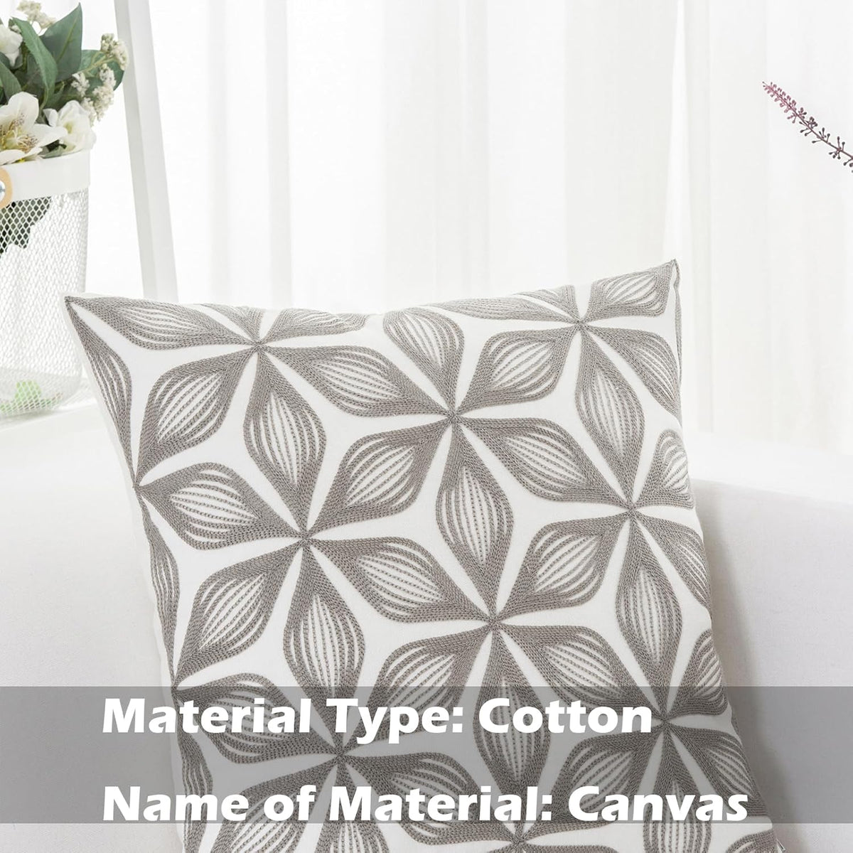 HWY 50 Grey Gray Decorative Throw Pillow Covers 18x18 Inch (1 Piece), Embroidered Cotton Farmhouse