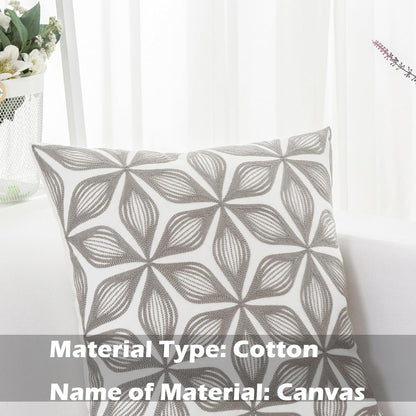HWY 50 Grey Gray Decorative Throw Pillow Covers 18x18 Inch (1 Piece), Embroidered Cotton Farmhouse
