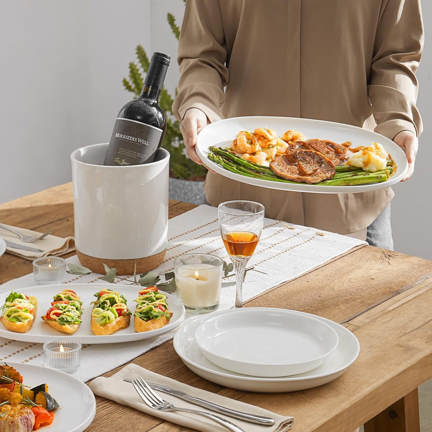 DOWAN Large Serving Platter, 16"/14"/12" Porcelain Platters for Entertaining Wedding Party, White
