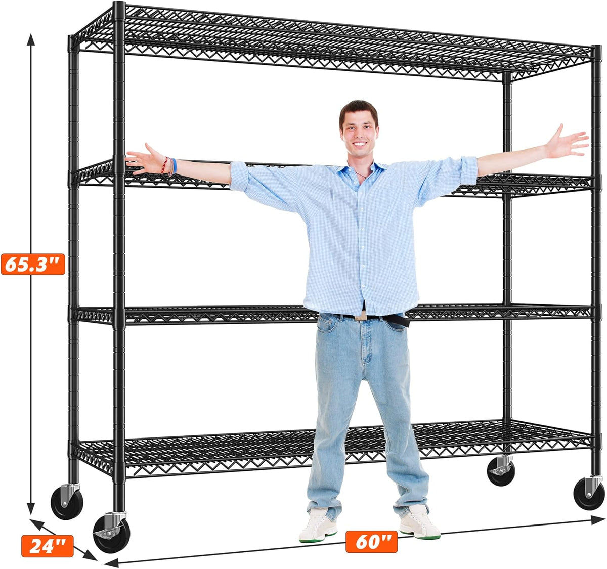 REIBII 60" W ×24" D×65.3" H, 4 Tier Wire Shelving 2878LBS Heavy Duty Steel Storage Rack Shelving