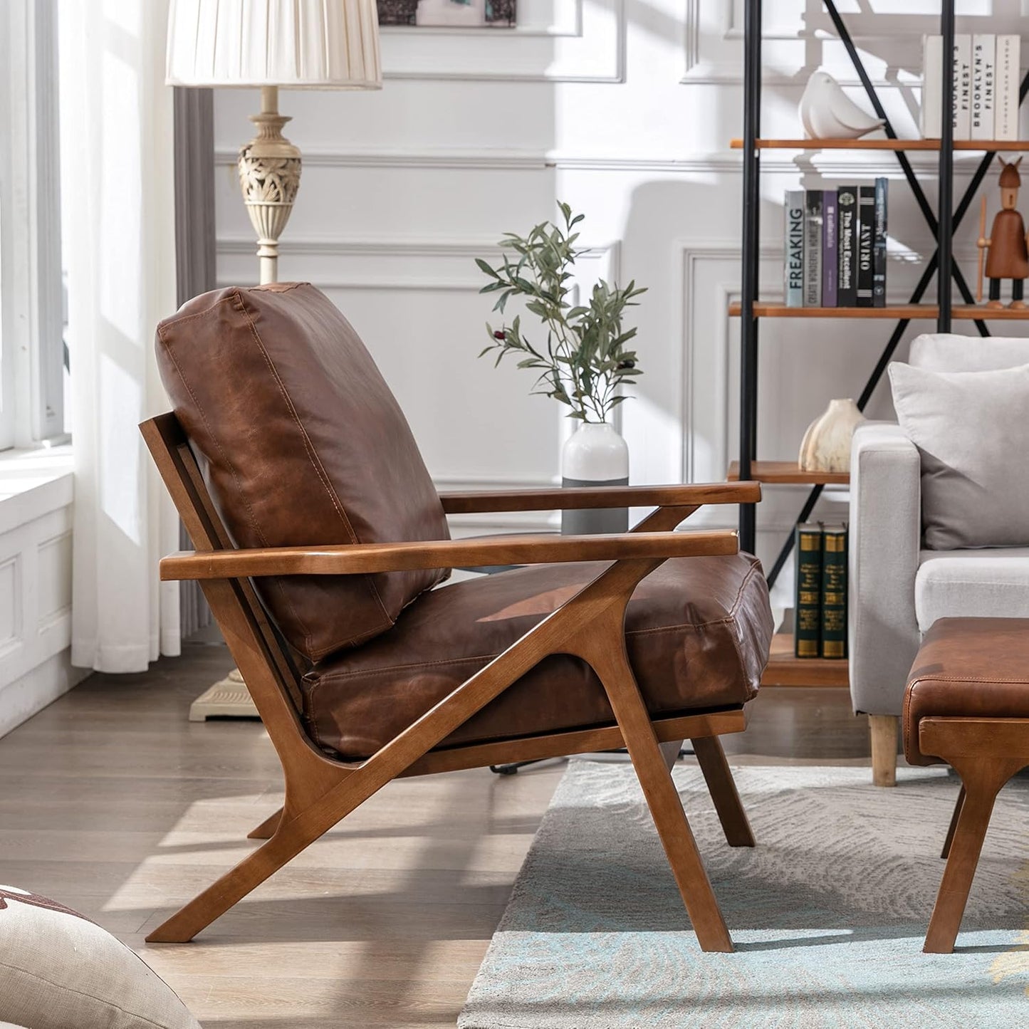 chairus Leather Accent Chairs Mid Century Modern Armchairs Compfy Upholstered Lounge Sofa Chairs
