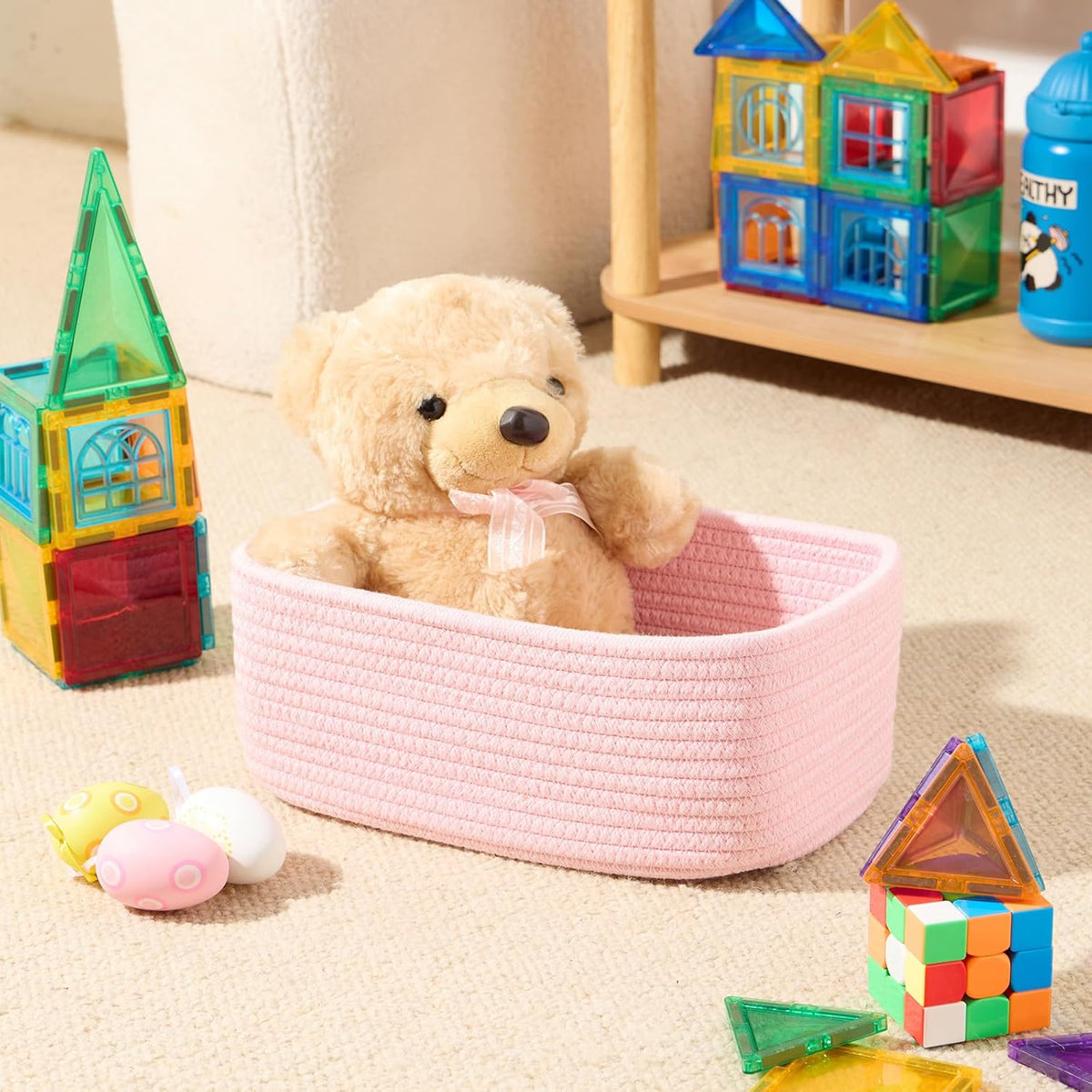 Small Storage Baskets for Organizing | Closet Organizer Bins | Shelf Toy Basket | Woven Rope