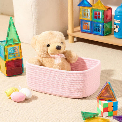 Small Storage Baskets for Organizing | Closet Organizer Bins | Shelf Toy Basket | Woven Rope
