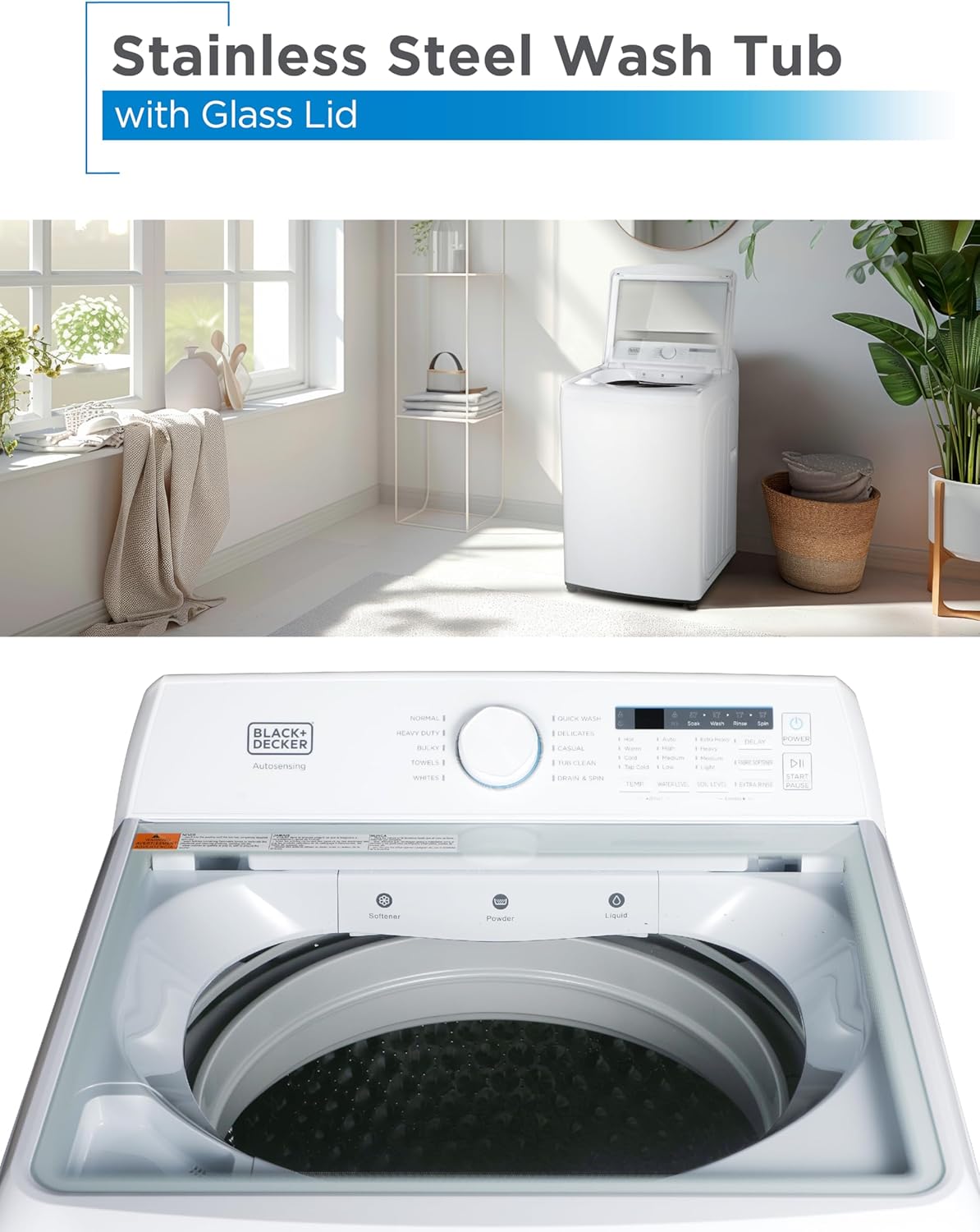 BLACK+DECKER 4.1 Cu. Ft. Top Loading Washing Machine with Agitator, Full Size Washing Machine with