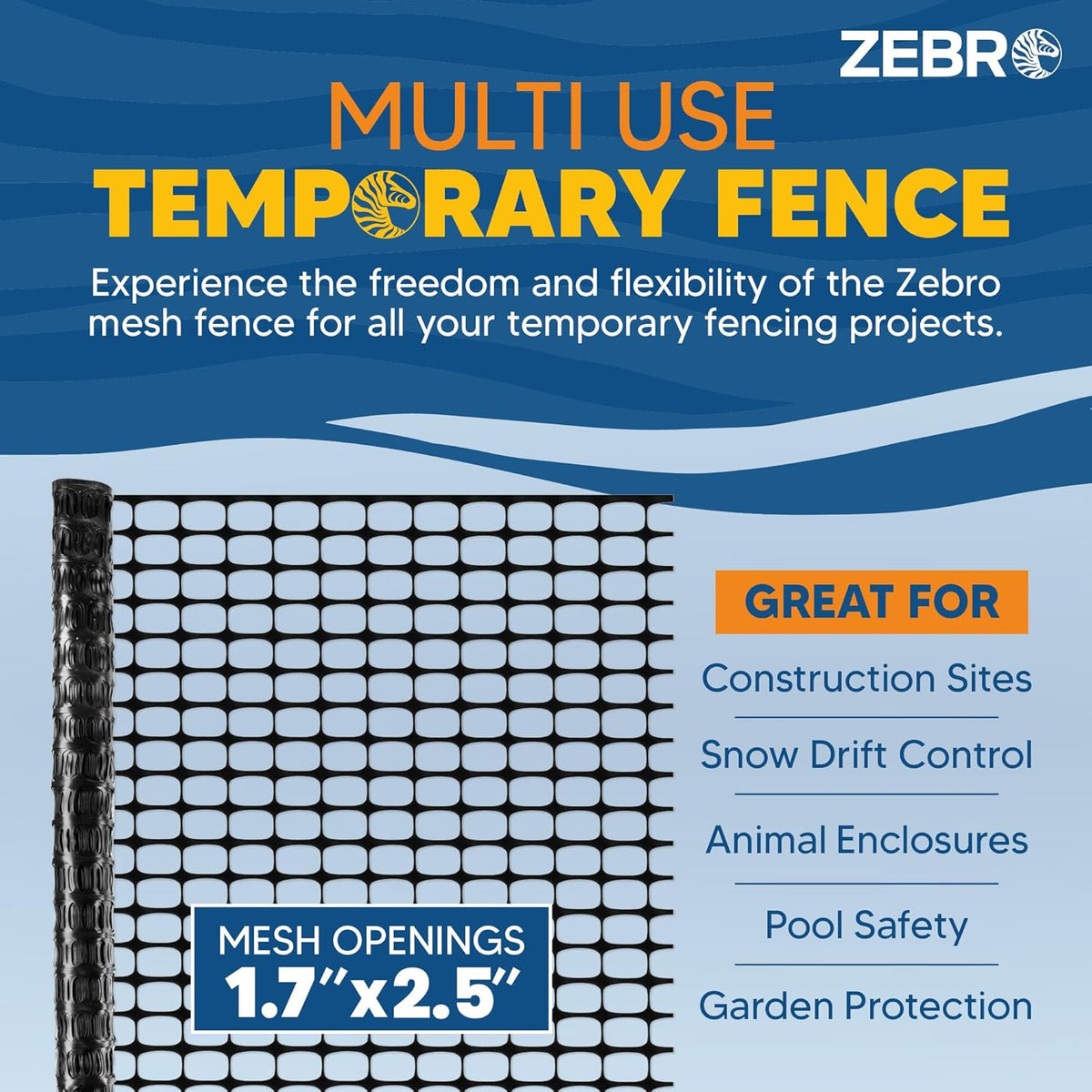 ZEBRO 4' x 100' Black Plastic Garden Fence Roll – Light Duty Mesh Fencing for Temporary Fence