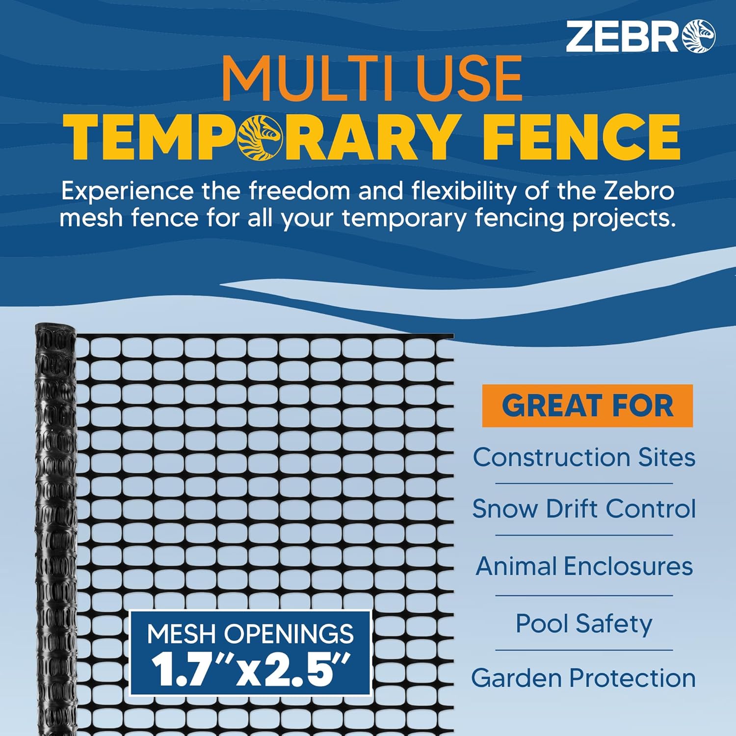 ZEBRO 4' x 100' White Plastic Garden Fence Roll – Light Duty Mesh Fencing for Temporary Fence